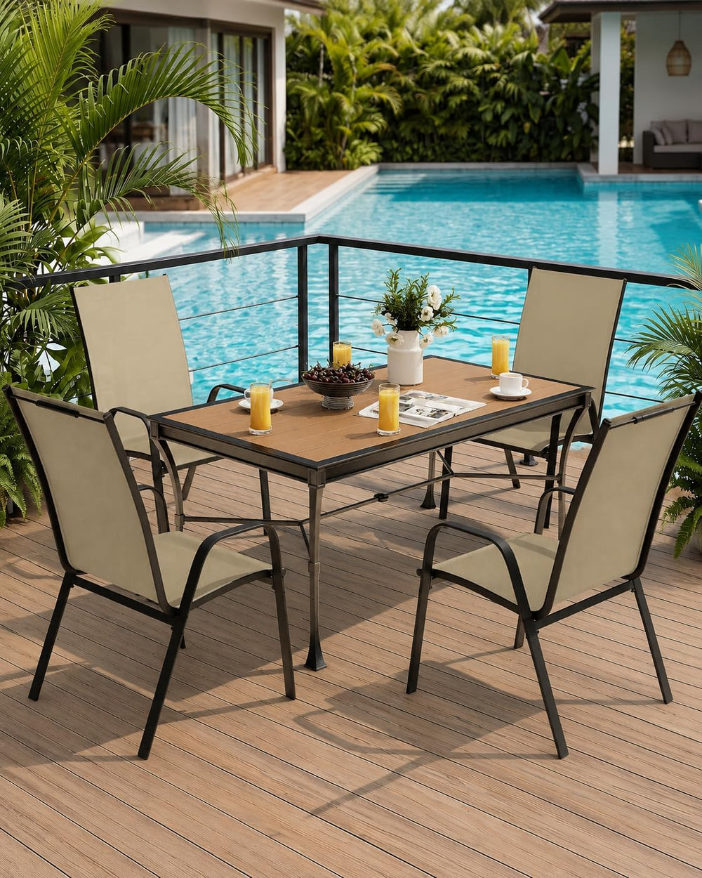 Patio Chairs Set of 4, Outdoor Dining Chairs, Beige