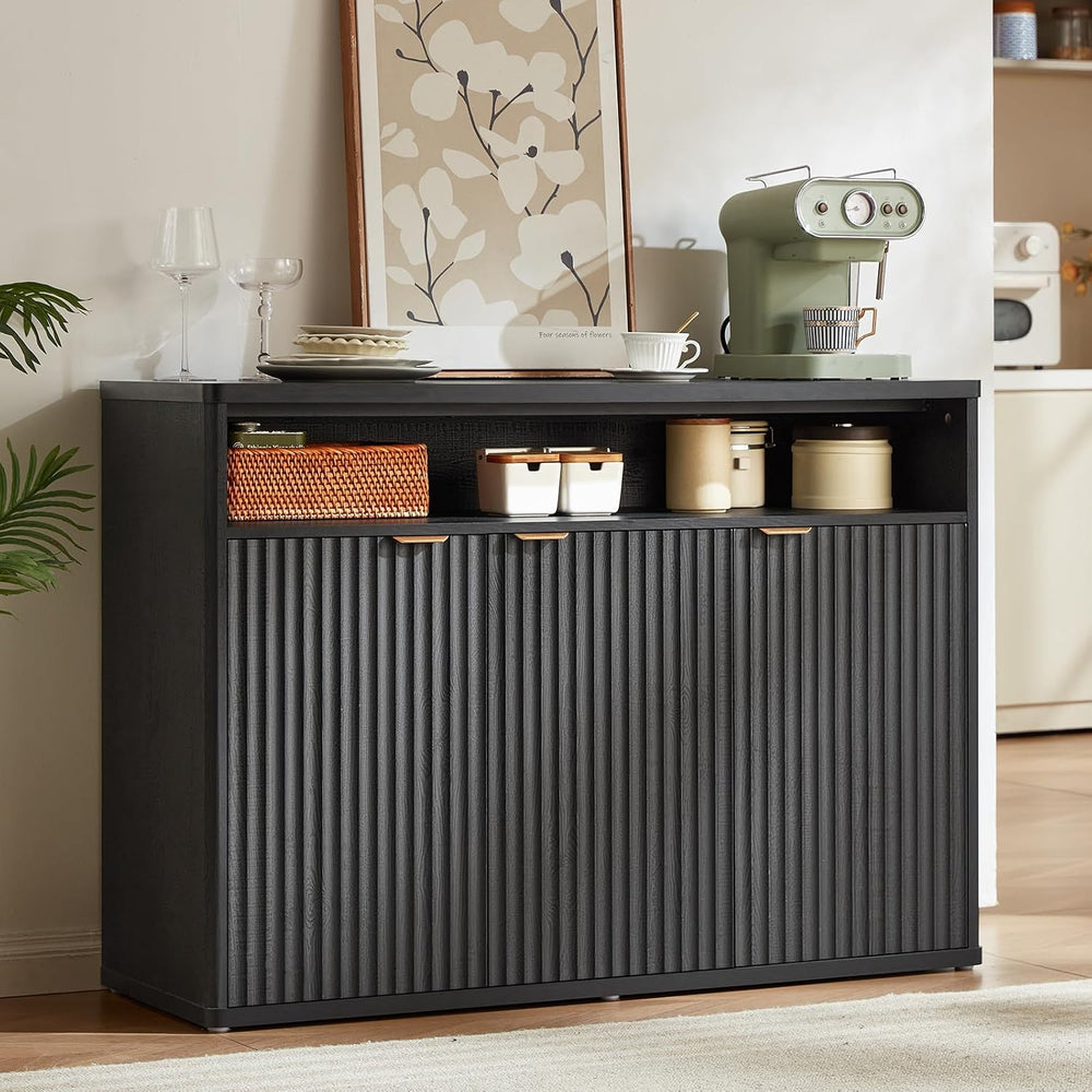 LEYAOYAO 45-Inch Fluted Buffet Cabinet with 3 Doors,Black Oak