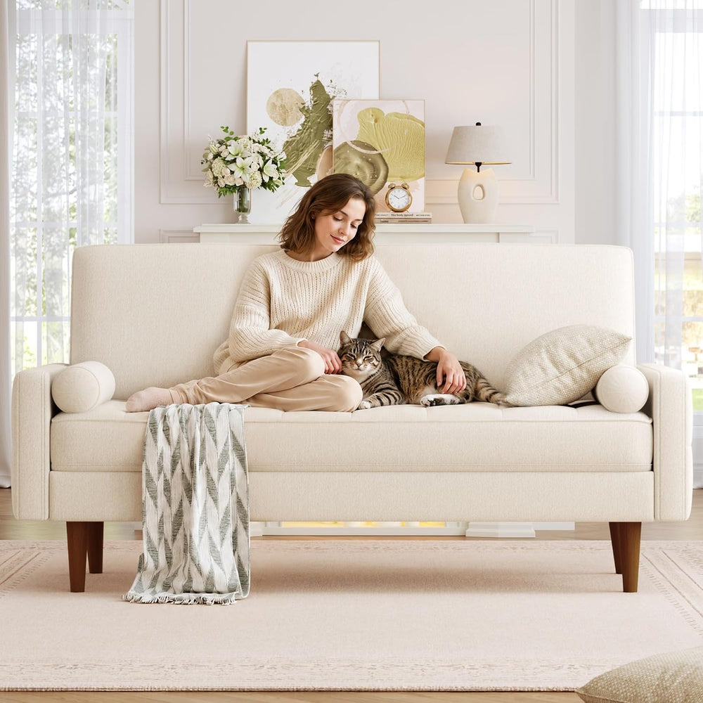 HIFIT 57" Loveseat Sofa Couch, Modern Chenille Couch for Living Room, Beige