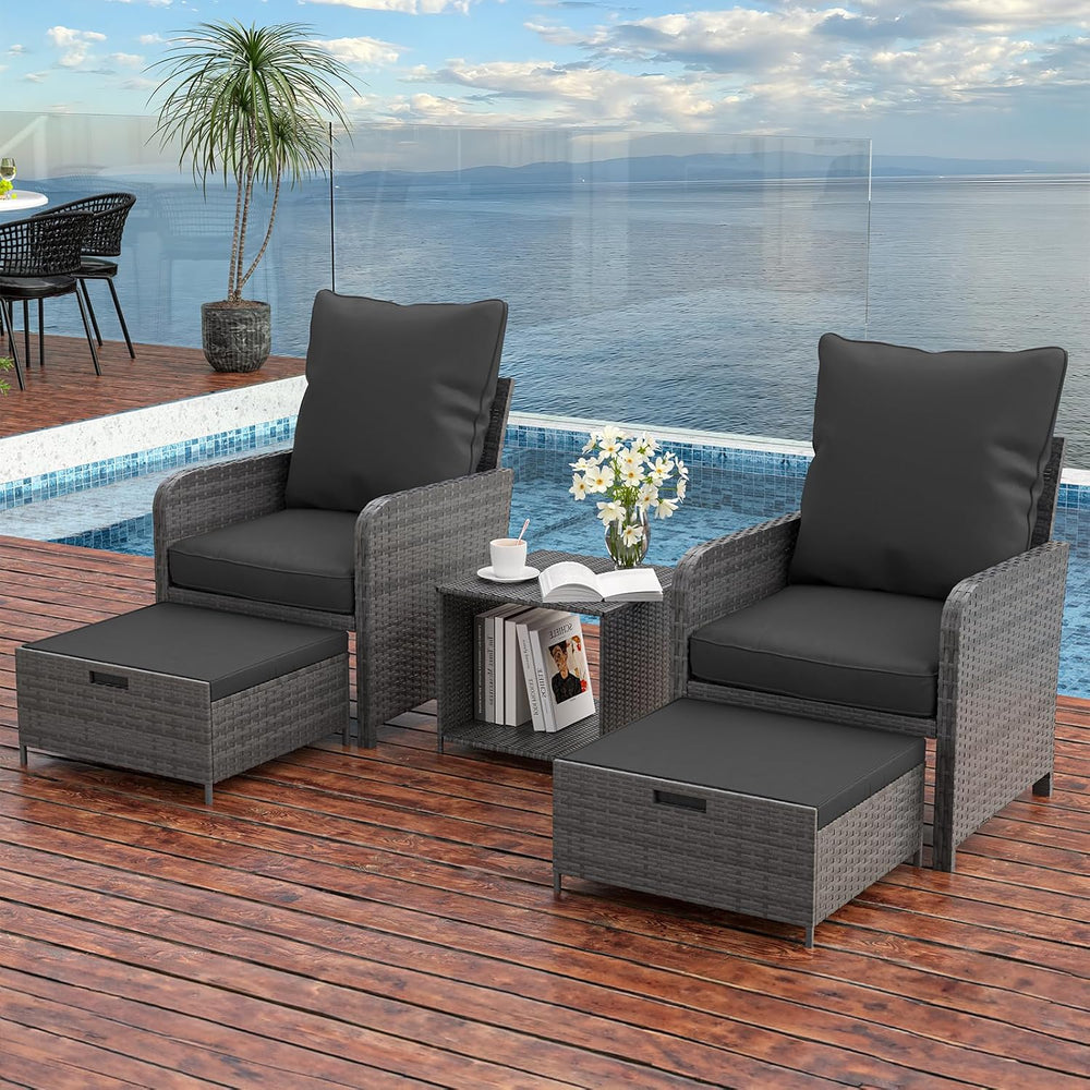 UDPATIO Balcony Furniture, Space-Saving Patio Chairs with Ottoman