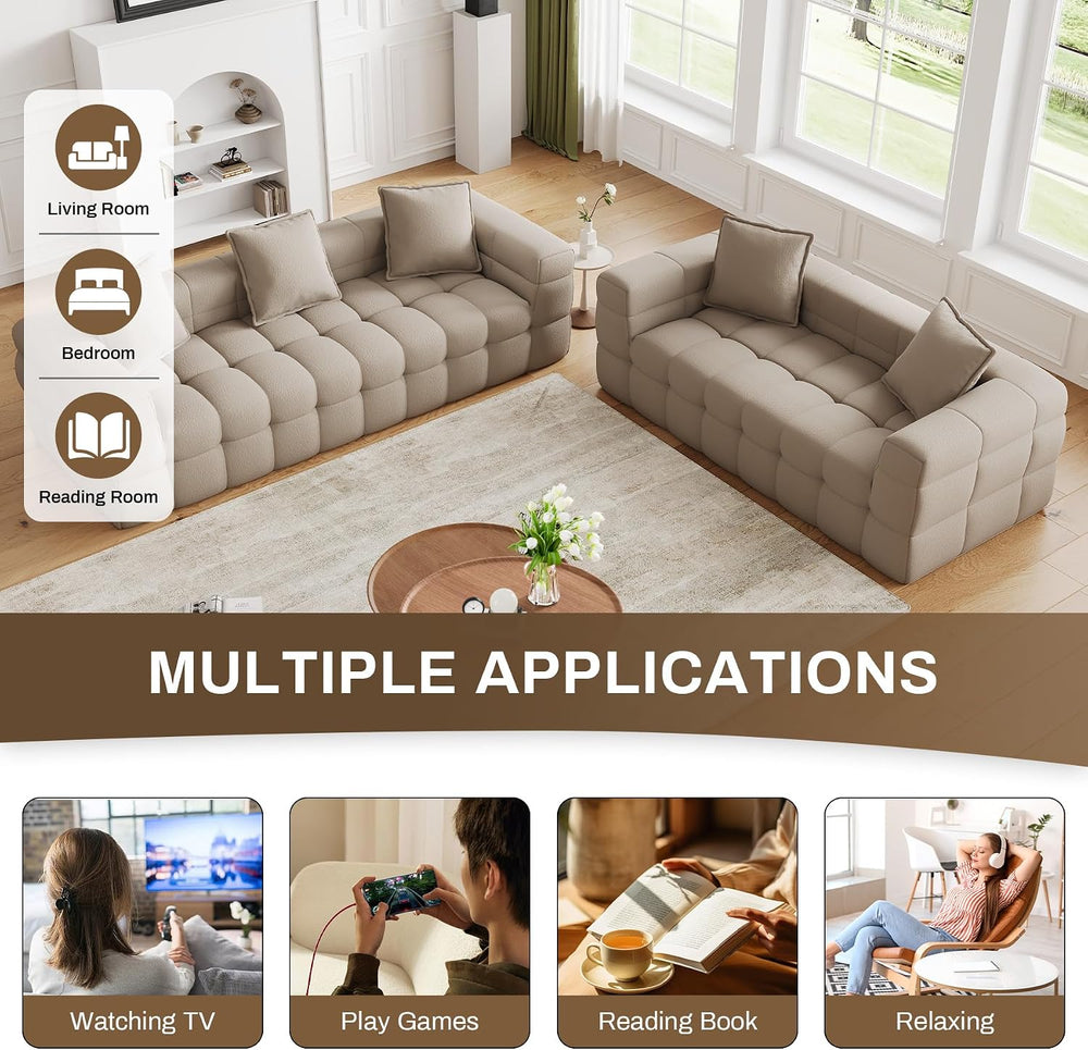 2 Pcs Modern Boneless Sofa for Living Room, Cloud Sectional,Light Brown