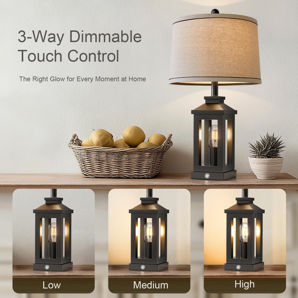 BOBOMOMO 23.75" Farmhouse Black Table Lamps Set of 2– Rustic Bedside Lam...