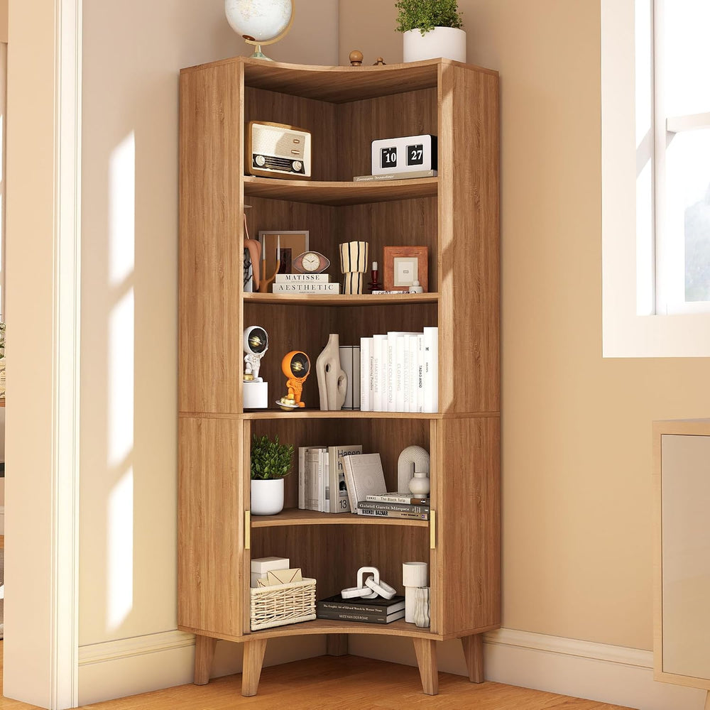 Tall Fluted Corner Cabinet with Sliding Doors,Storage Cabinet,corner shelf