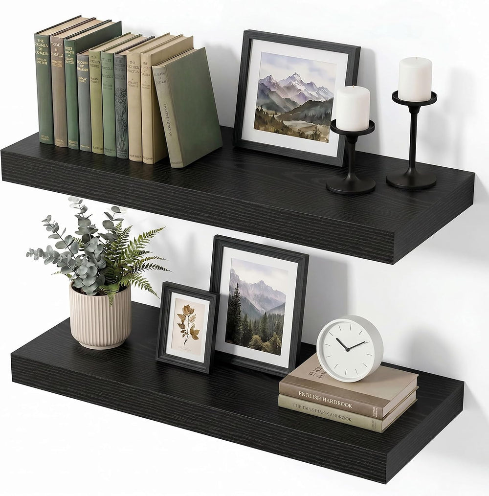 Vivelove 8 Inch Deep Floating Shelves Black, 16 x 8, Set of 2