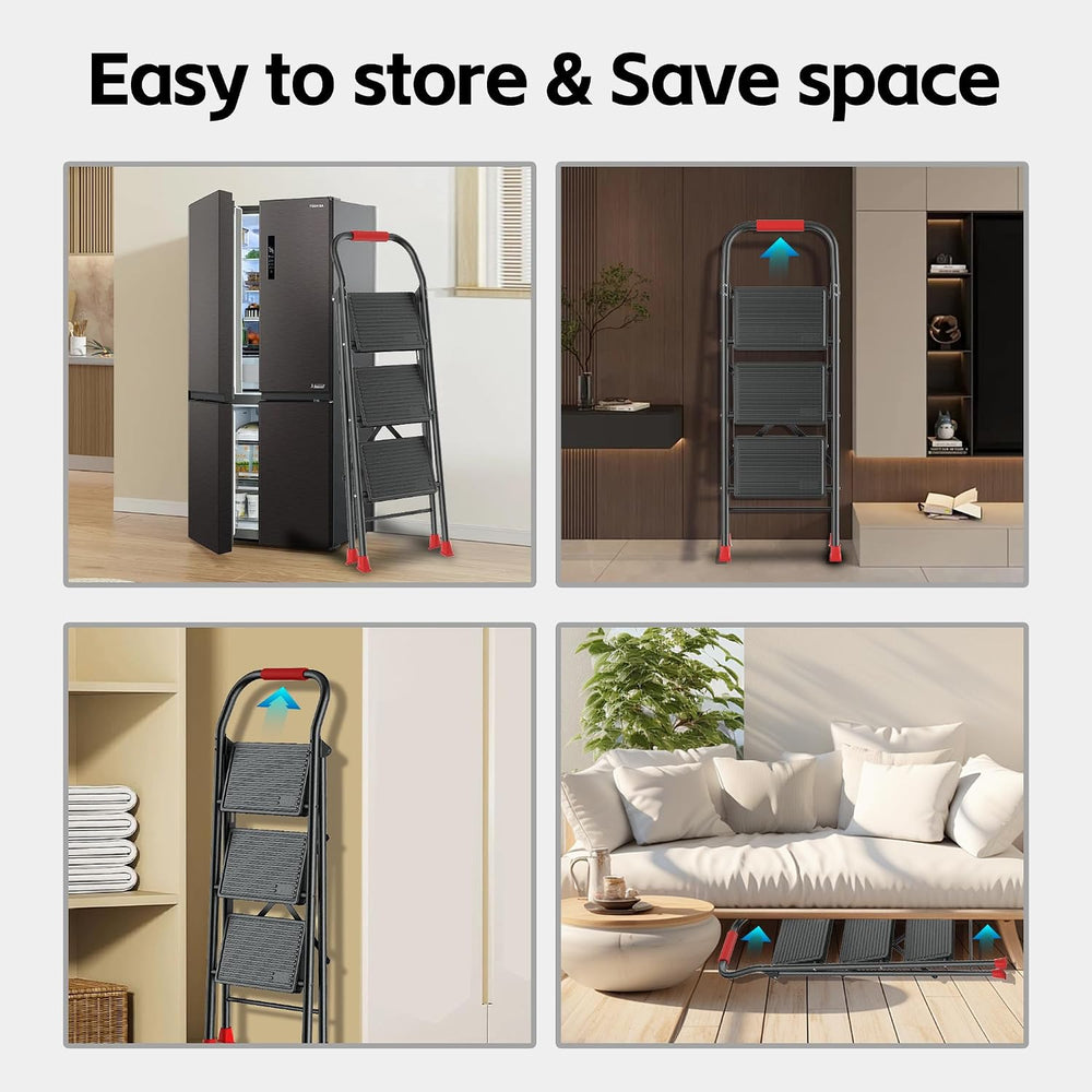 Step Ladder Foldable Folding Stool - for Home Adults Kitchen 3 Stepping Exten...