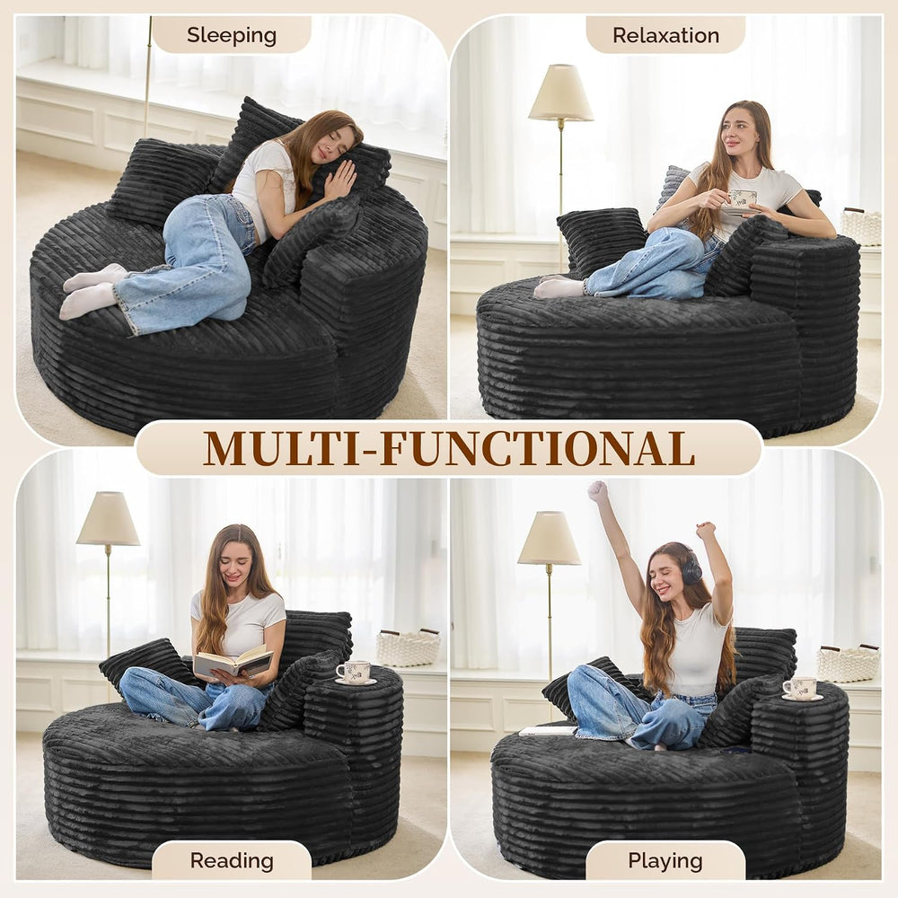 Luxanimarion Oversized Round Chaise Lounge Chair with Pillows, Modern 55'...