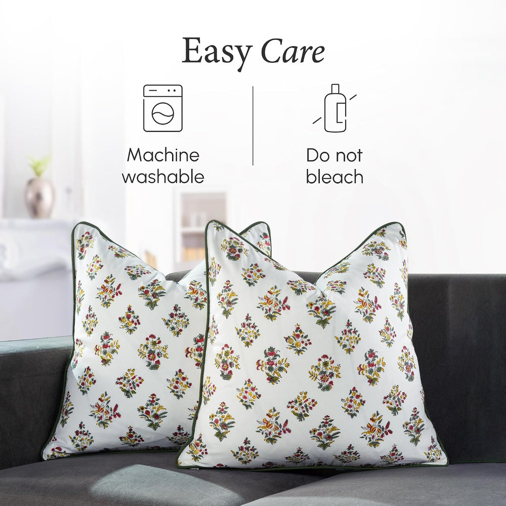 CPC Fall Green Block Print Throw Pillow Covers 24x24 Inch, Pack of 2