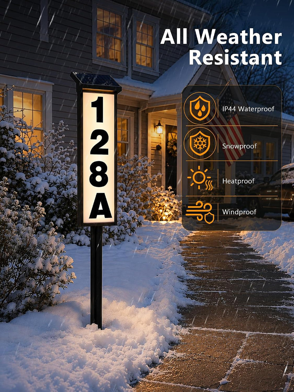 Brizled Solar Address Sign, 3 Color LED Lighted House Number Light Outside