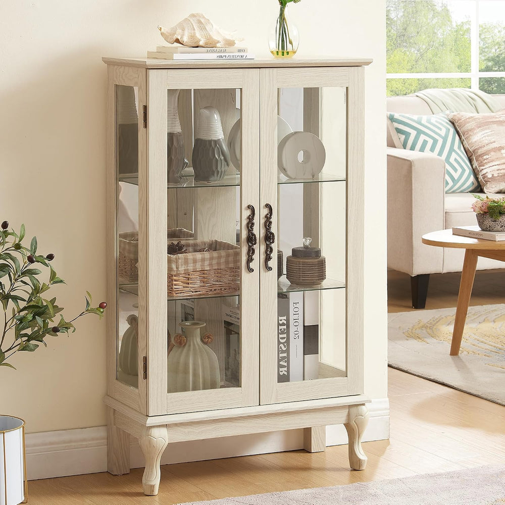 43"H Lighted Display Curio Cabinet, 3-Tier Glass Accent Storage Cabinet ...