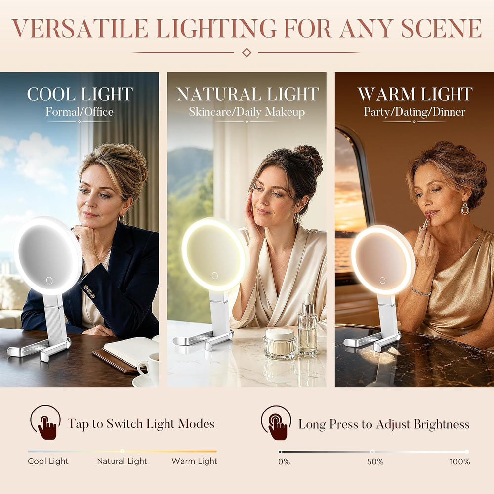 MIYADIVA Travel Makeup Mirror with Lights, Height Adjustable 30X/1X Double-Si...