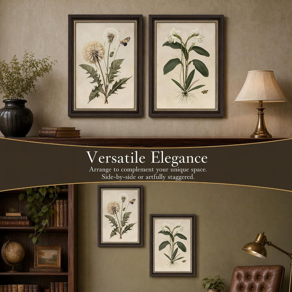 2pcs Framed Vintage Botanical Wall Art (botany,12x16in,Framed)