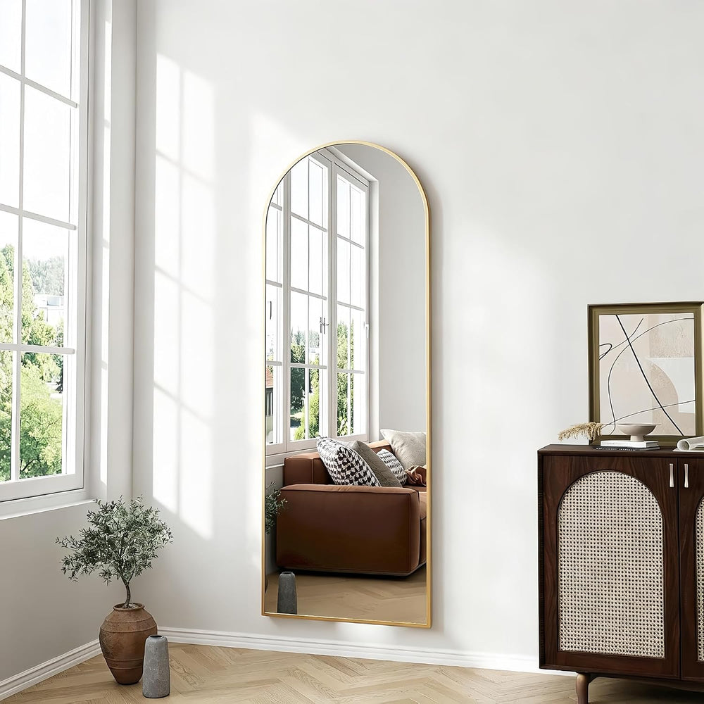 Dewfig 48"x16" Arched Full Length Mirror, Wall Mirror, Leather Stra...