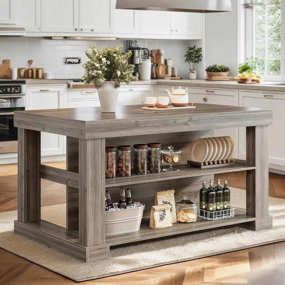 Tribesigns Kitchen Island with Seating and Storage, 55-Inch Farmhouse Station...