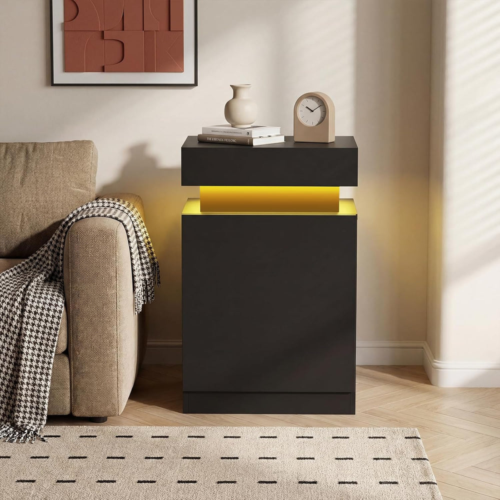 Black Nightstands Set of 2 Modern Nightstand with Charging Station