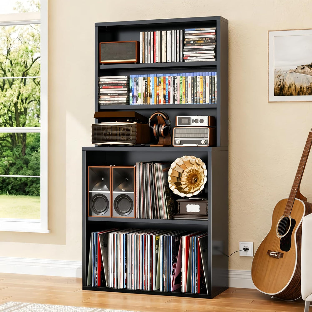 Media Storage Cabinet, Heavy-Duty Metal Record Player Stand with Open Display...