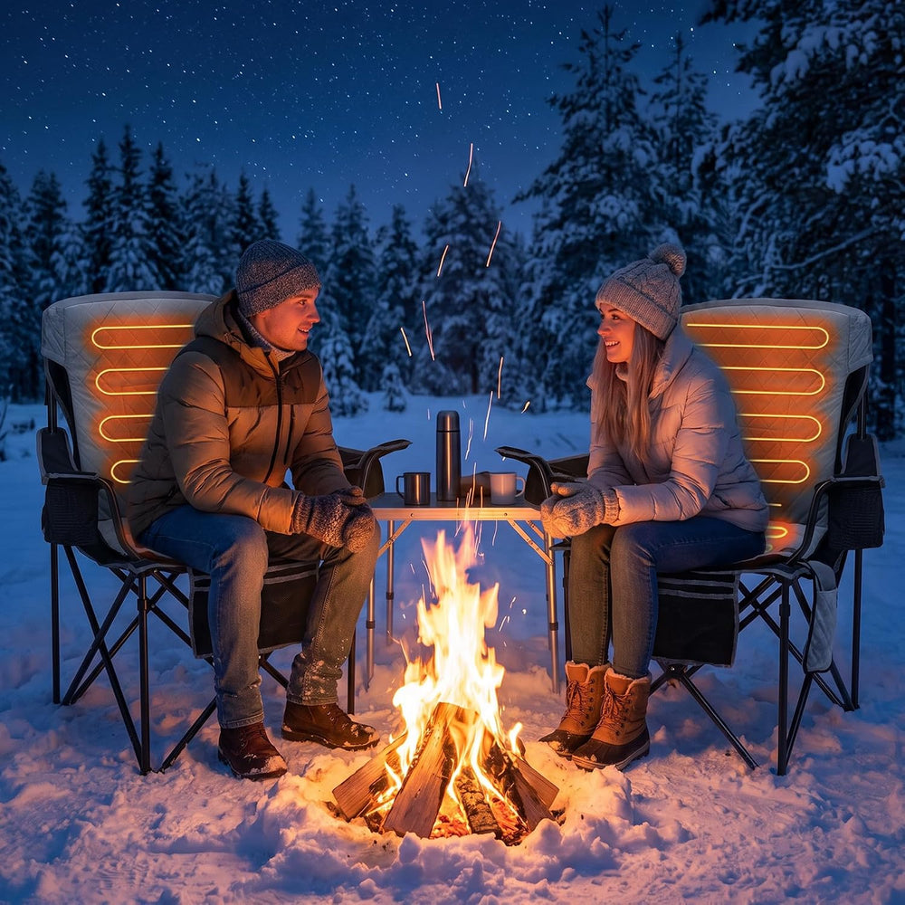 Oversized Heated Camping Chair, High Back Folding Chair for 500lbs