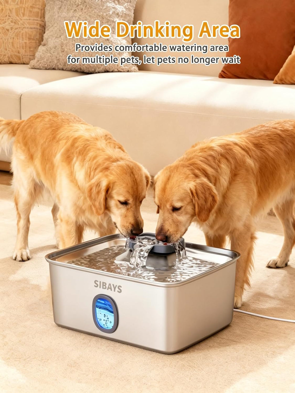 SIBAYS Large Dog Water Fountain, 4Gal/15L Large Capacity Stainless Steel Dog ...