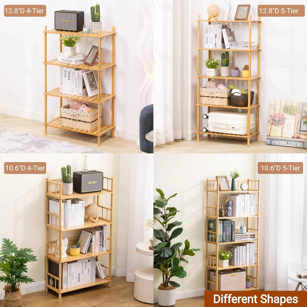 5‑Tier Expandable Bamboo Open Bookcase,Wooden Bookshelf,Natural