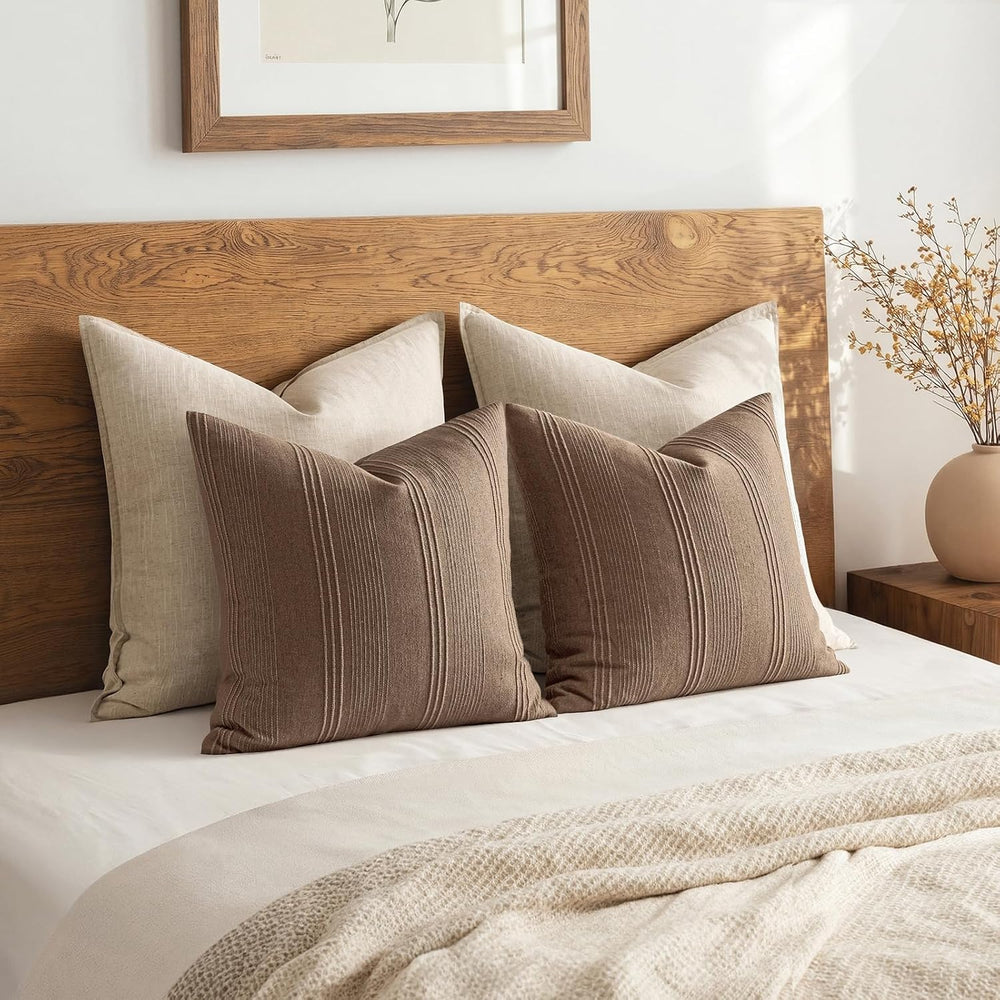 MIULEE Striped Euro Sham Pillow Covers 24x24 Inch Coco Brown 2 Pack