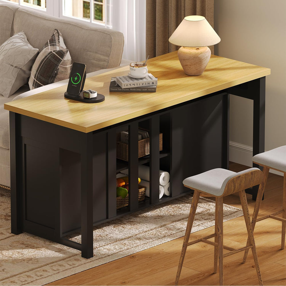 knoworld 60" Kitchen Island with Storage for Kitchen Dining Room, Black