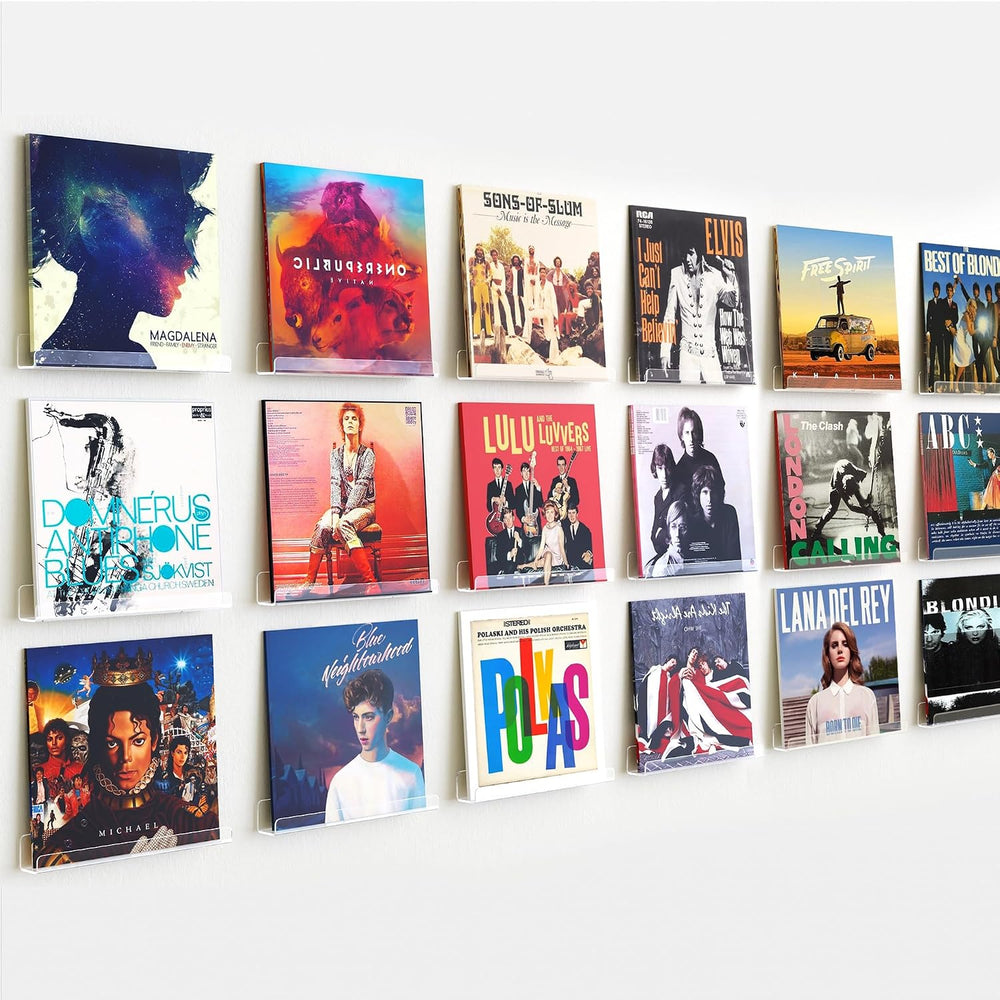 upsimples 18 Pcs 12" Vinyl Record Wall Mount Shelves, Clear Acrylic Display