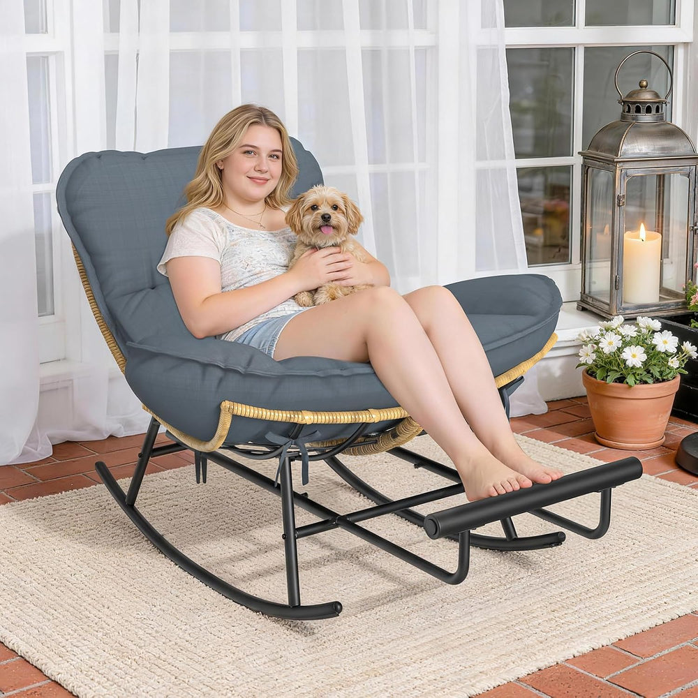 ZENPETIO Papasan Rocking Chair - 500LBS Oversized Rocer with Footrest