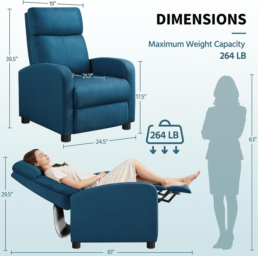 Yaheetech Recliner Chair with 3 Adjustable Angles Living Room Chairs Blue