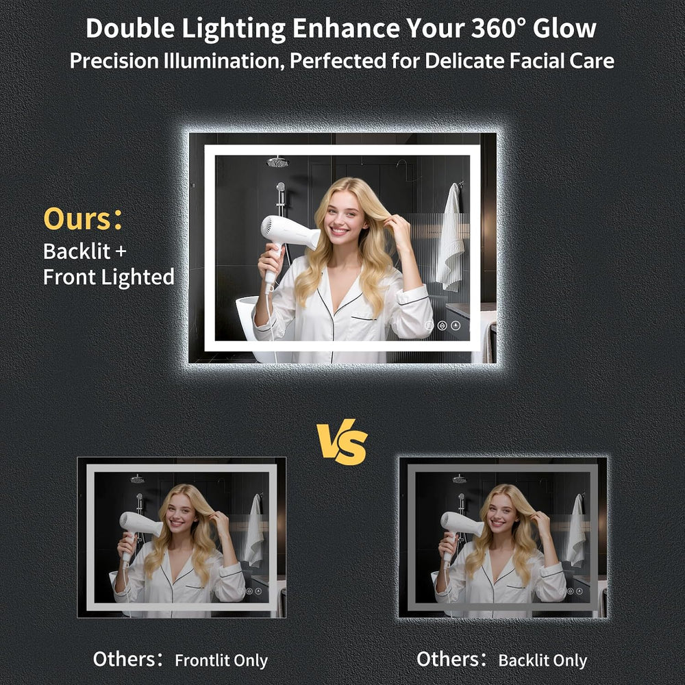 40"x30" LED Bathroom Mirror with Lights, Backlit+Frontlit, Anti-Fog