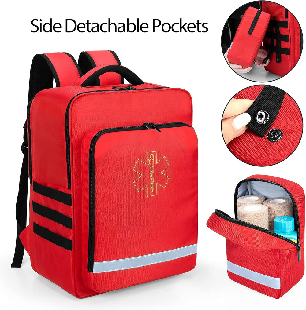 Trunab Emergency Medical Backpack Empty, EMT Camping Molle Bag, Red