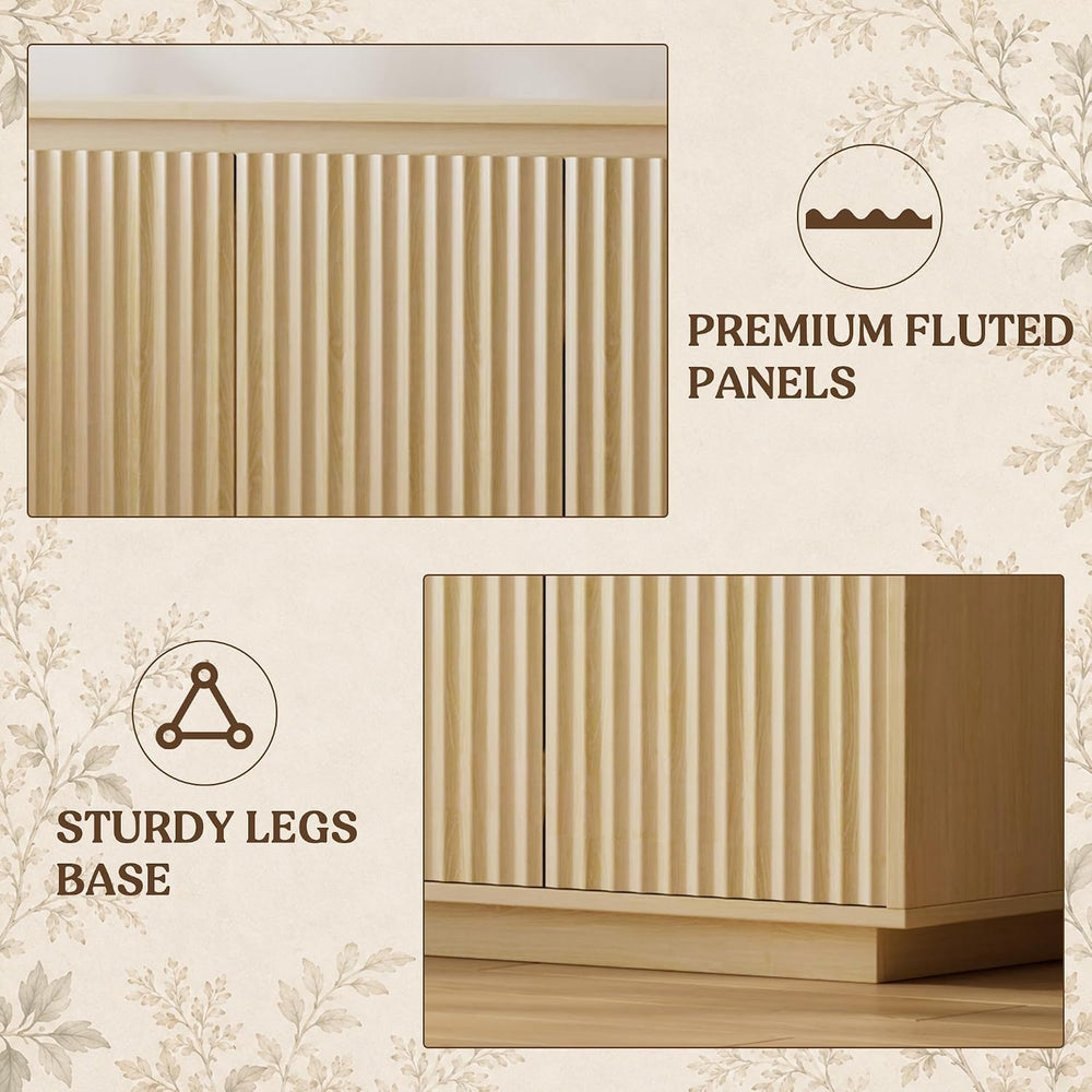 Lulive 63" Fluted Buffet Cabinet Sideboard with Storage Credenza 4 Doors...