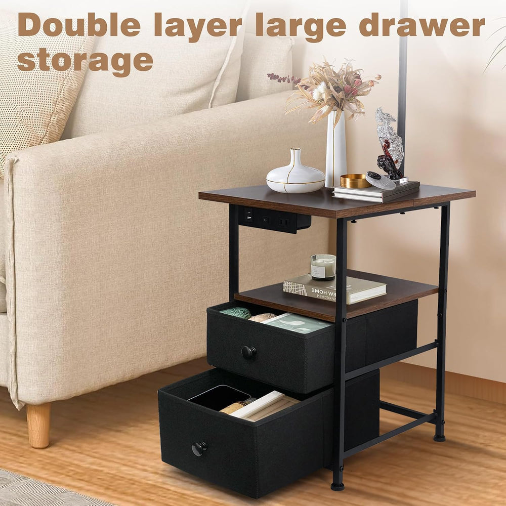 PESRAE Floor Lamp with Table & 2 Drawers, End Table with Lamp, Rustic Brown