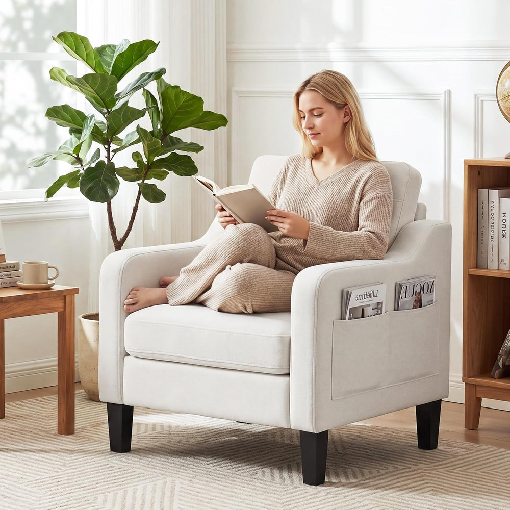 Accent Chair for Living Room, Mid-Century Upholstered Armchair with Foldable ...
