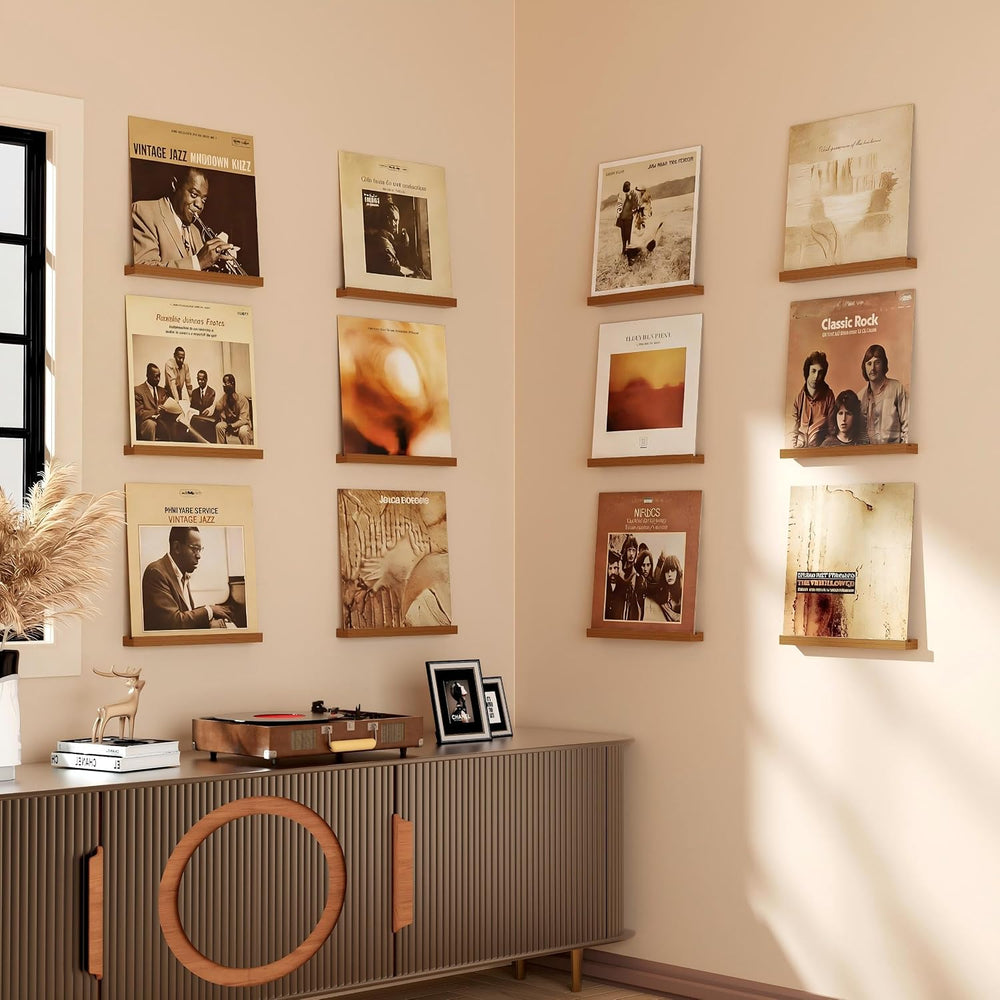Emfogo Vinyl Record Shelf Wall Mount, 12 Pack Album Record Holder Wall, 12 in...