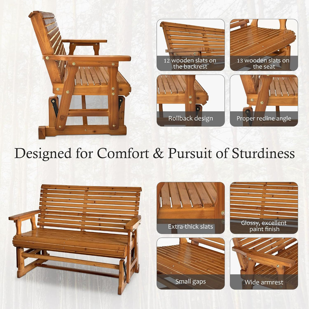 Fortune Candy Wooden Patio Glider, 4-feet, Cedar Tone PU
