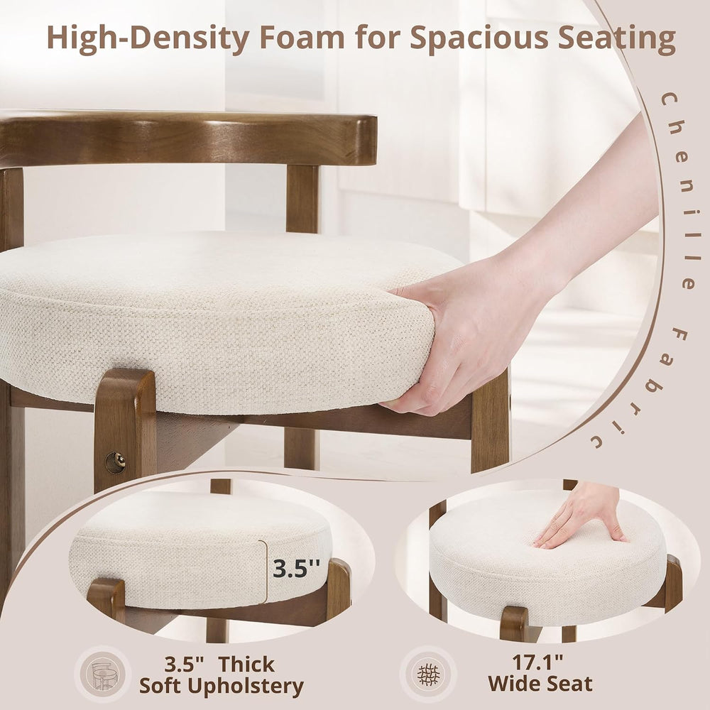 LUE BONA Counter Height Bar Stools Set of 3, 26" Linen Upholstered Low B...