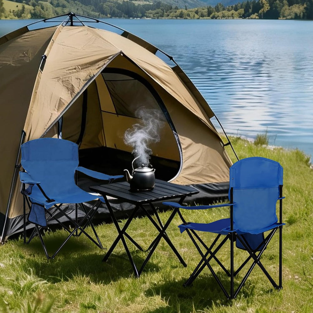 Camping Chair 2 Pack Portable Folding Chair, Supports 300lbs, Navy Blue