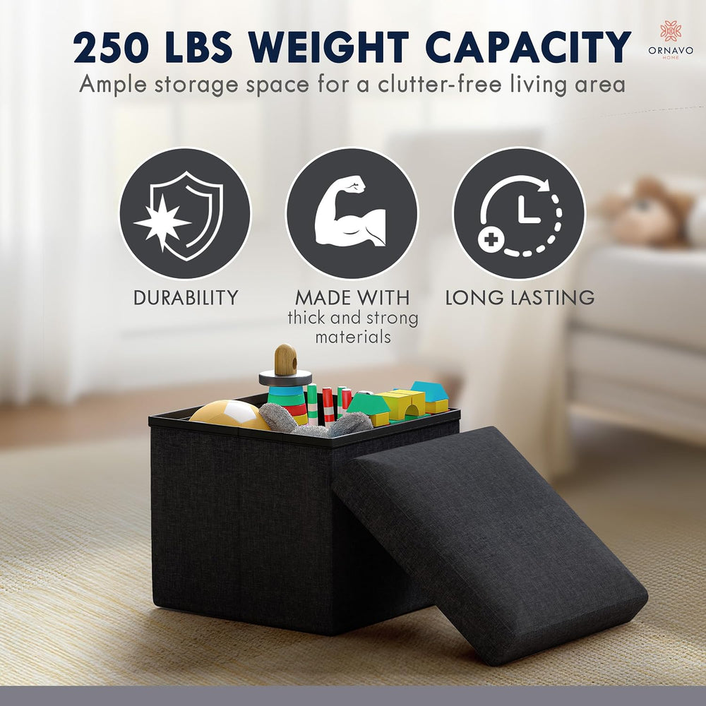 Ornavo Home Small Square Storage Ottoman, Set of 2, 12x12x12, Black