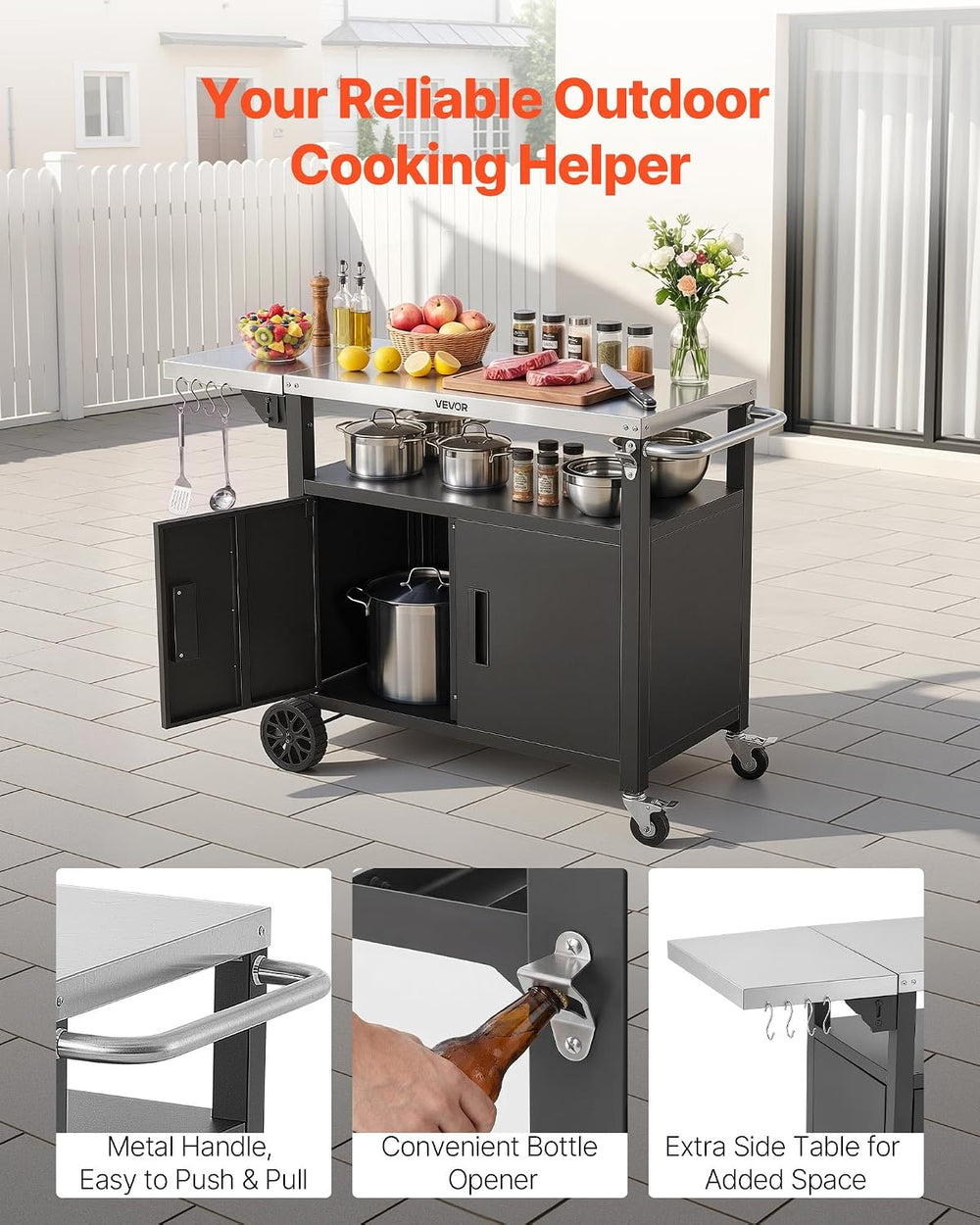 VEVOR Outdoor Grill Cart with Storage Cabinet, 48.9 Inch Grill Table, Waterpr...