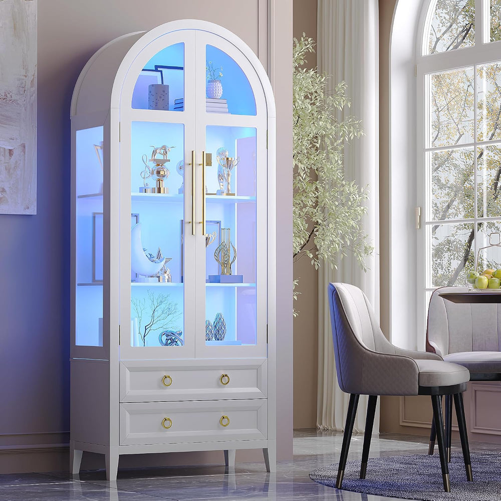 Vlsrka 71 Inch Arched Curio Cabinet, Display Cabinet with Sensor LED Lights