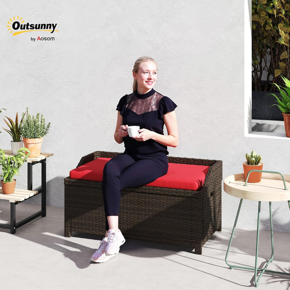 Outsunny 34 Gallon Outdoor Wicker Storage Bench Deck Box Red