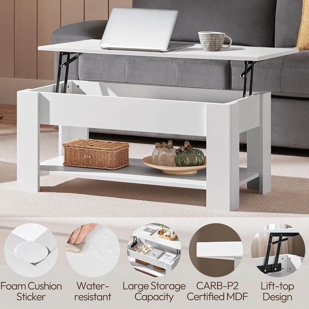 Yaheetech White Lift Top Coffee Table with Storage for Living Room, 38.6"