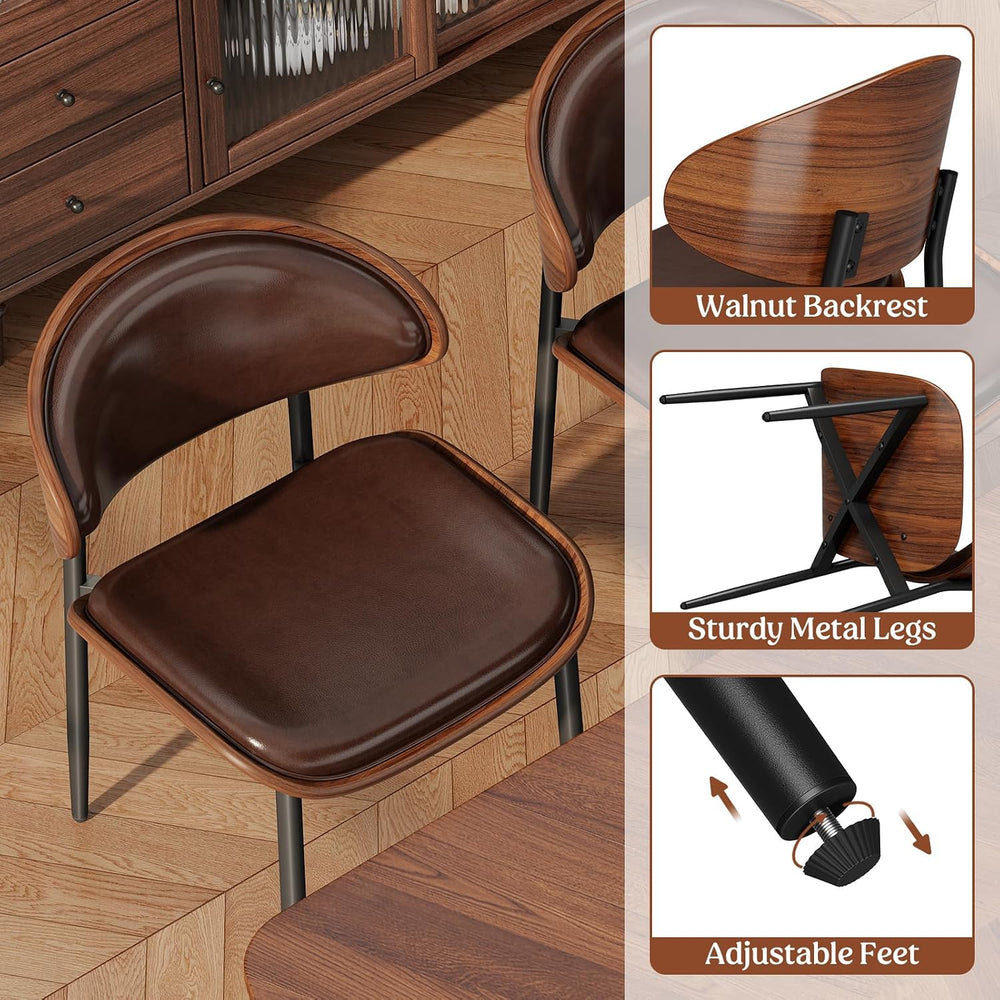 REONEY Dining Chairs Set of 6, Mid-Century Modern Kitchen Chairs, Brown
