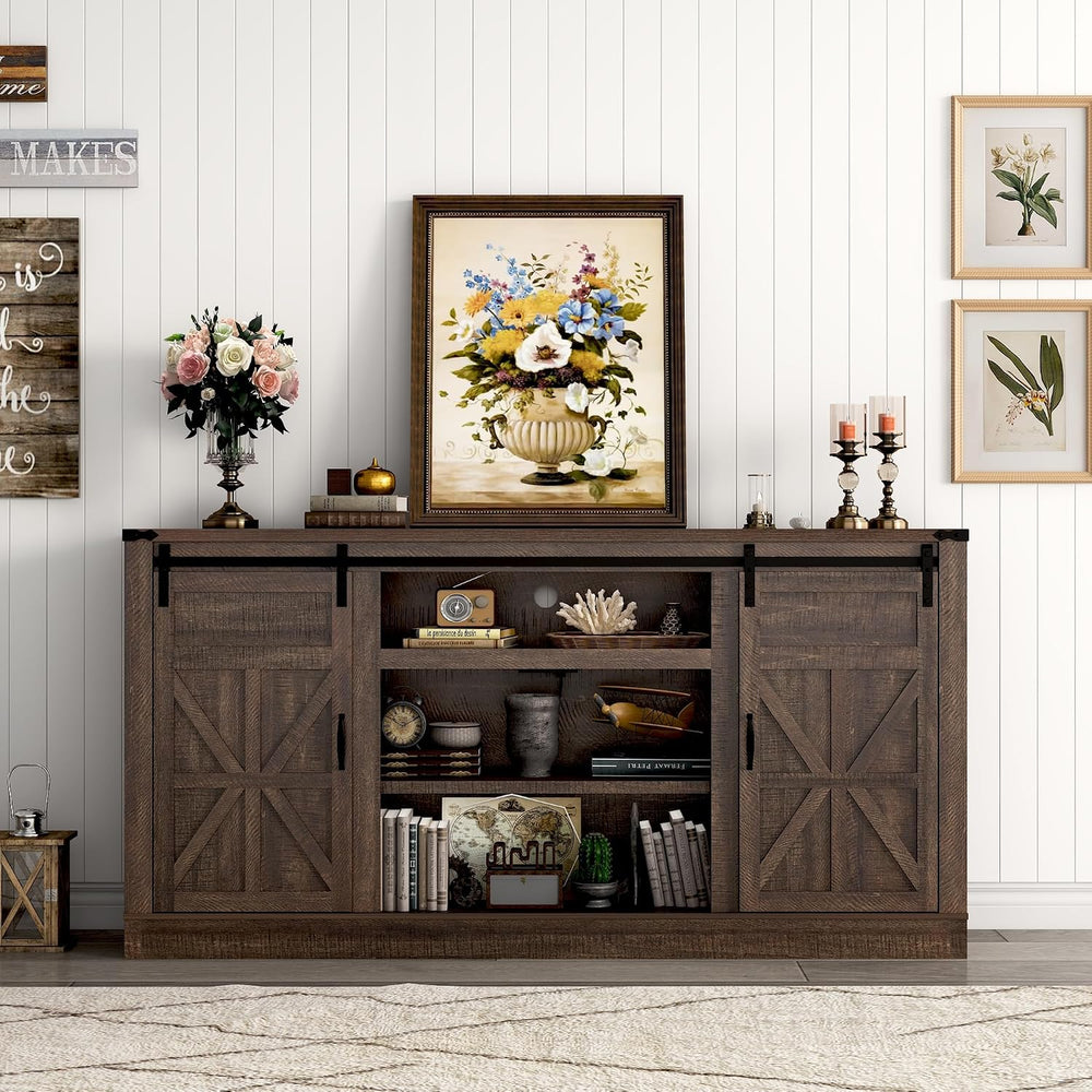 Hlivelood 66" Farmhouse TV Stand for 75 Inch TV, 33" Tall Entertain...