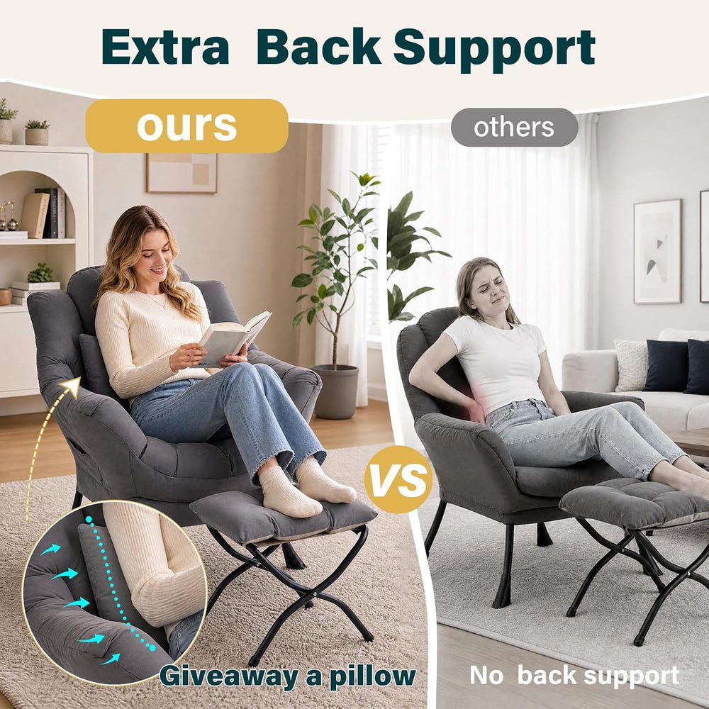 Lazy Chair with Ottoman, Comfy Reading Chair for Bedroom