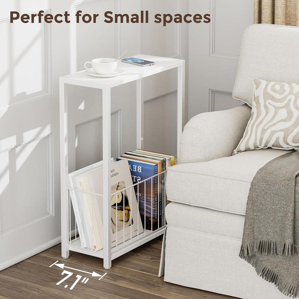 Homleke Narrow Side Tables Set of 2 with Magazine Holder, Skinny End Tables