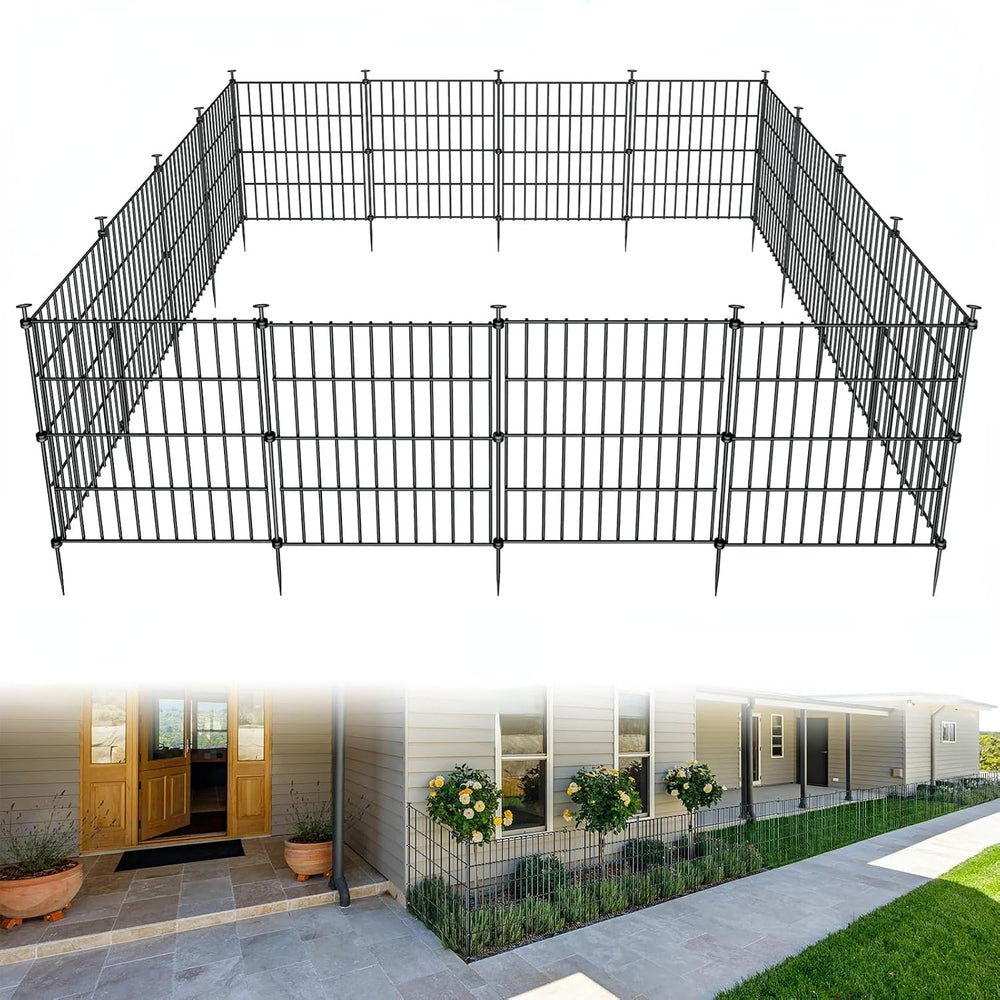 10‑Panel No‑Dig Garden Fence, 24" H x 20'L Outdoor Dog Barrier
