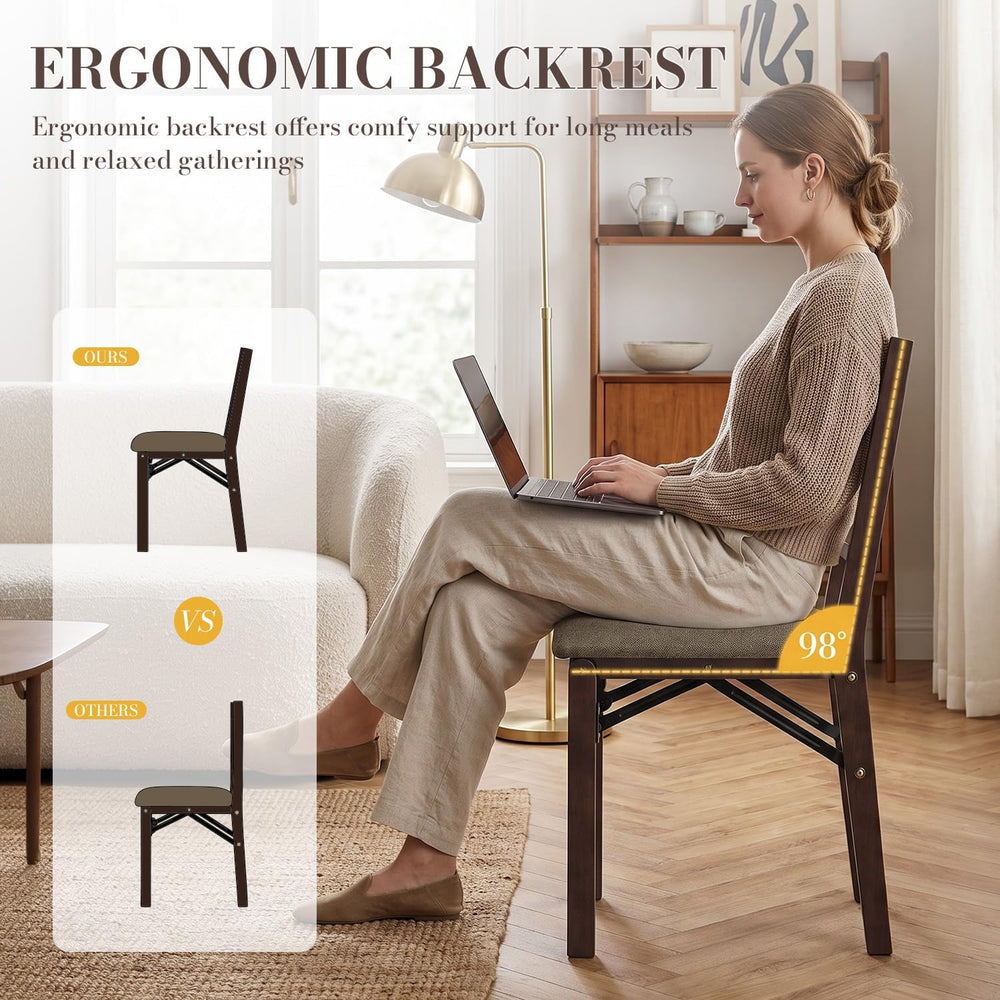 Wooden Folding Dining Chairs Set of 2 with Fabric Cushion, Pre‑Assembled