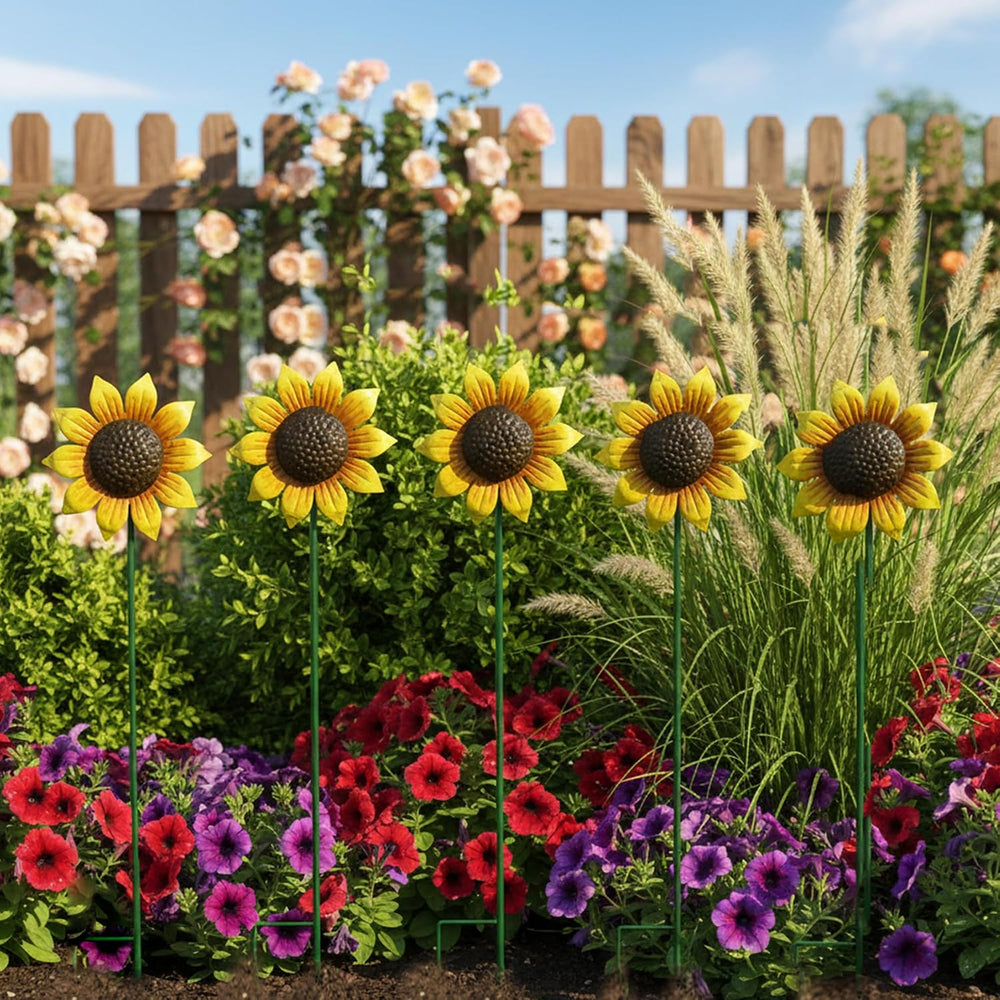 Sunflowers Metal Yard Art Wind Spinners Outdoor Decoration Stakes