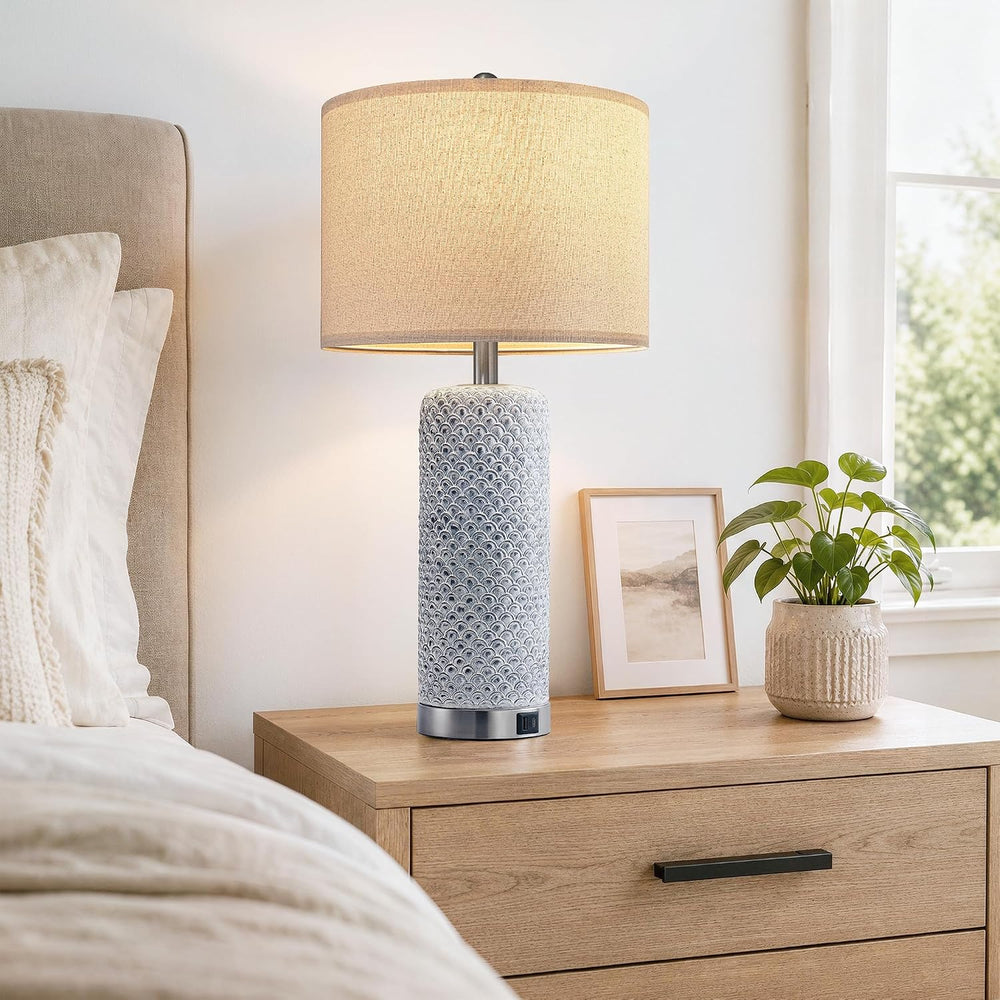 Farmhouse Table Lamps Set of 2 with USB A+C & 3-Way Touch Dimmable