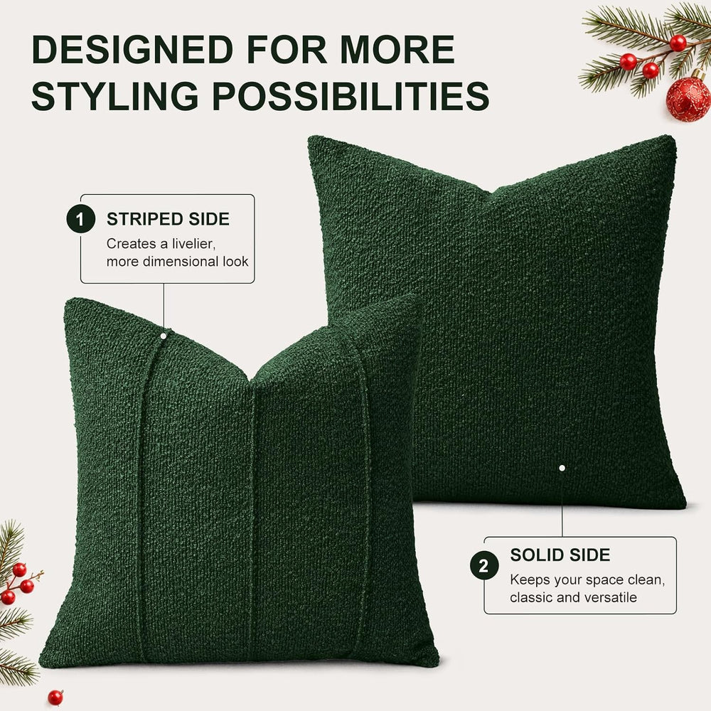 YCOLL Christmas Green Boucle Pillow Covers 24x24 Set of 2, Textured Christmas...